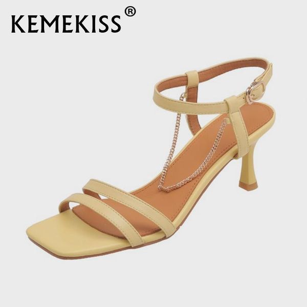 sandals kemekiss genuine leather shoes for women square toe thin high heels buckle strap metal chains ladies footwear size 34-39, Black
sandals kemekiss genuine leather shoes for women square toe thin high heels buckle strap metal chains ladies footwear size 34-39, Black