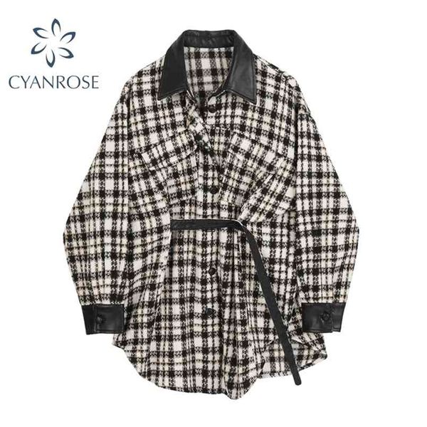 plaid jacket women long sleeve single breasted fashion streetwear turn down female causal loose winter outwear with belt 210515, Black;brown
plaid jacket women long sleeve single breasted fashion streetwear turn down female causal loose winter outwear with belt 210515, Black;brown