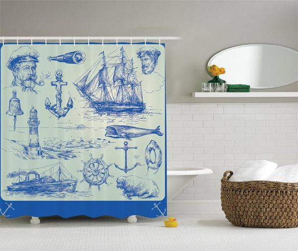 shower curtains nautical anchor curtain whale sail boat steering wheel and old lighthouse fishing theme sketchy bathroom