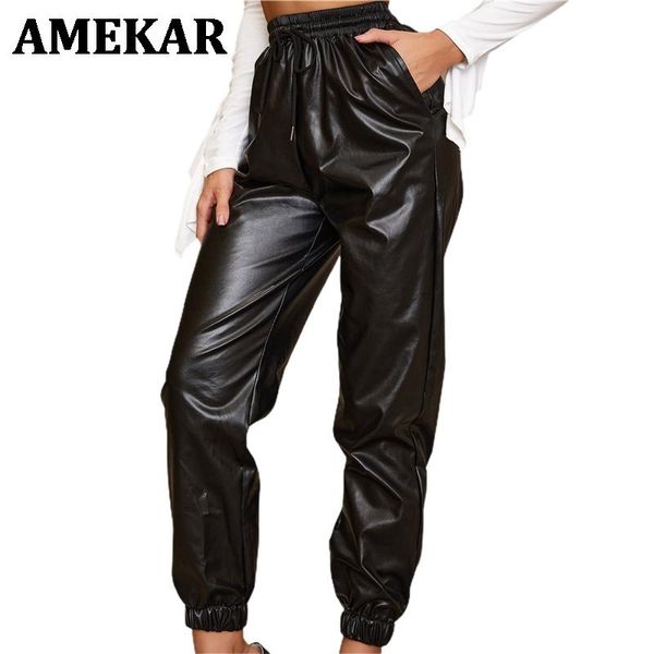 women's pants & capris women solid color trousers, adults high waist pu leather ankle-tied with drawstring slant pocket, Black;white
women's pants & capris women solid color trousers, adults high waist pu leather ankle-tied with drawstring slant pocket, Black;white