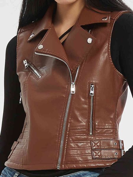 leather jacket high fashion men belt autumn and winter vest coat s7-47918, Black