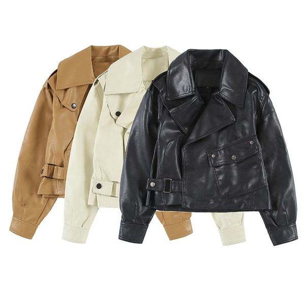women's leather & faux spring autumn loose fashion streetwear style outerwear short jacket women lapel motorcycle punk pu coat, Black
women's leather & faux spring autumn loose fashion streetwear style outerwear short jacket women lapel motorcycle punk pu coat, Black