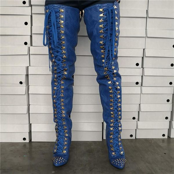 boots crocodile pattern rivets women winter pointed toe over-the-knee blue runway high heel knee large size 52, Black
boots crocodile pattern rivets women winter pointed toe over-the-knee blue runway high heel knee large size 52, Black