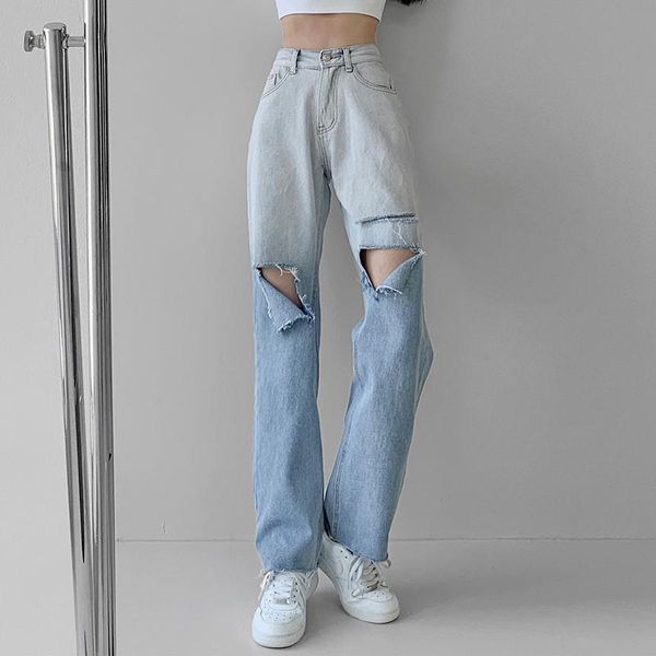women's jeans women pants 2021 retro ripped high waist gradient color straight wide leg female casual loose drape trample trousers, Blue
women's jeans women pants 2021 retro ripped high waist gradient color straight wide leg female casual loose drape trample trousers, Blue