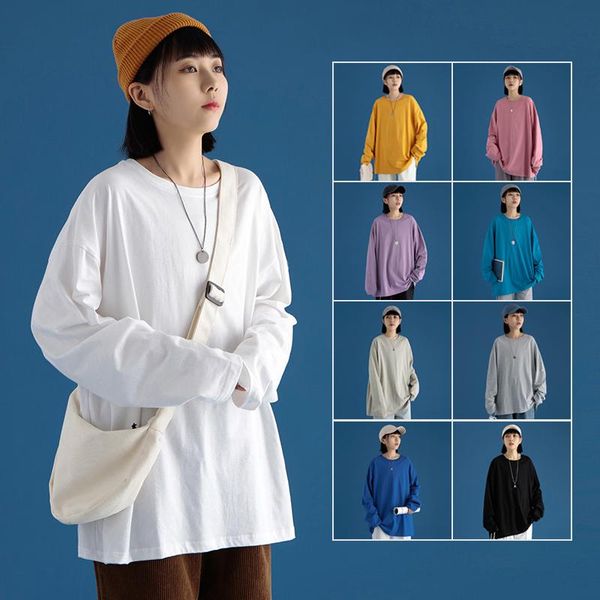 women's t-shirt spring autumn long sleeve women t-shirts korean style o-neck loose solid color casual all-match female tees, White
women's t-shirt spring autumn long sleeve women t-shirts korean style o-neck loose solid color casual all-match female tees, White