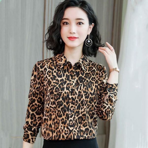women shirts long sleeve leopard print chiffon blouses spring fashion office lady turn down collar casual wear, White
women shirts long sleeve leopard print chiffon blouses spring fashion office lady turn down collar casual wear, White