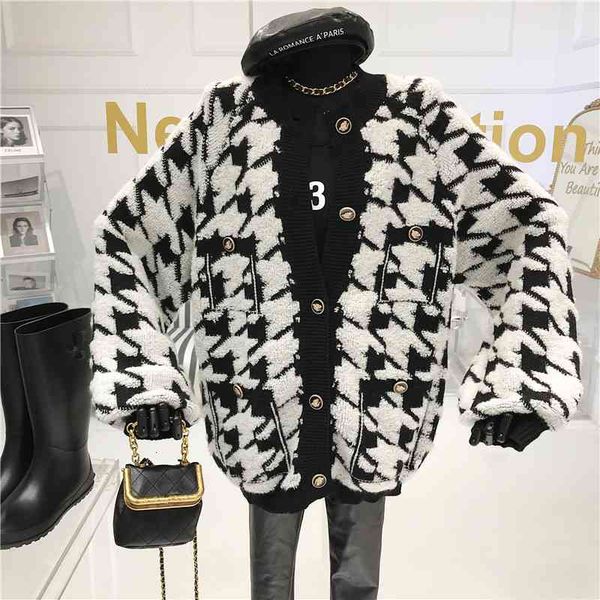 coat contrasting niche design houndstooth chess mesh cardigan women's jacket autumn/korean winter medium thick sweater, Tan;black
coat contrasting niche design houndstooth chess mesh cardigan women's jacket autumn/korean winter medium thick sweater, Tan;black