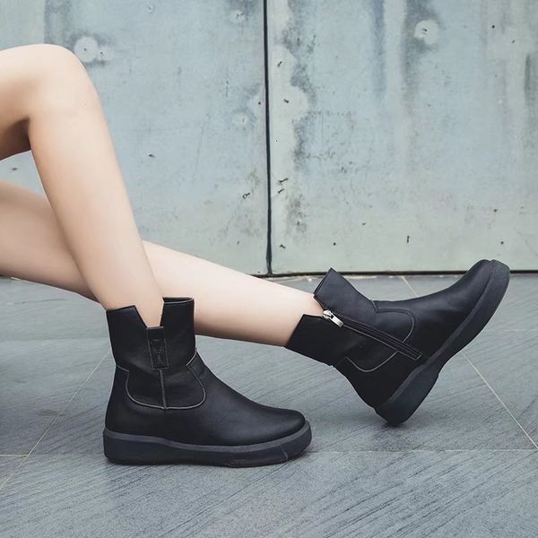 boots winter boots of solid leather women's shoes round-foot woman's more size flat low-heel mid-calf's mujer mamv, Black
boots winter boots of solid leather women's shoes round-foot woman's more size flat low-heel mid-calf's mujer mamv, Black