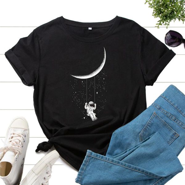 women's t-shirt women plus size s-5xl moon astronaut printed tshirt cotton graphic t shirts o neck short sleeve tees summer top, White
women's t-shirt women plus size s-5xl moon astronaut printed tshirt cotton graphic t shirts o neck short sleeve tees summer top, White