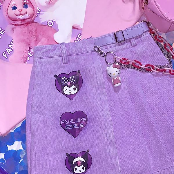 summer japanese kawaii purple harajuku women skirts cool love cartoon buckle midi high waist a word pleated denim, Black
summer japanese kawaii purple harajuku women skirts cool love cartoon buckle midi high waist a word pleated denim, Black