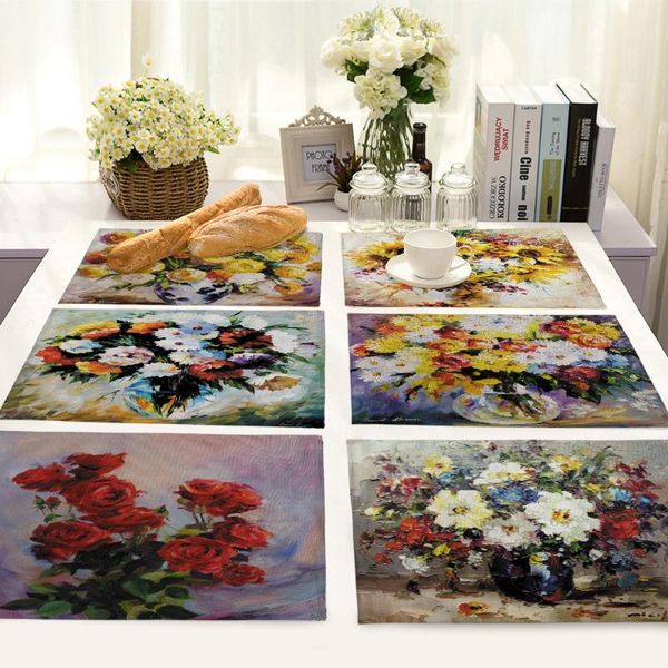 mats & pads oil printing rose table mat linen placemat for dining flower kitchen decoration accessories home placemats set
mats & pads oil printing rose table mat linen placemat for dining flower kitchen decoration accessories home placemats set