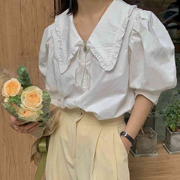 women's blouses & shirts korean peter pan collar puff sleeve short ladies shirt gentle all-match chic fashion casual solid color t, White
women's blouses & shirts korean peter pan collar puff sleeve short ladies shirt gentle all-match chic fashion casual solid color t, White