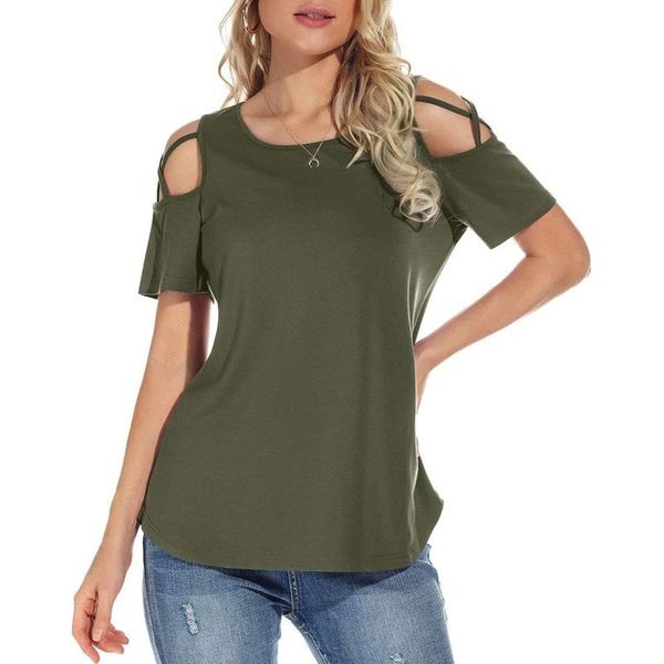 women solid color t-shirts summer short sleeve strappy cold shoulder t-shirt casual female hollow out casua women's, White
women solid color t-shirts summer short sleeve strappy cold shoulder t-shirt casual female hollow out casua women's, White