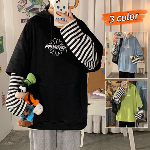 large size sweater men's hooded poster wall exterior fashion trend fake two pieces casual men, Black
large size sweater men's hooded poster wall exterior fashion trend fake two pieces casual men, Black