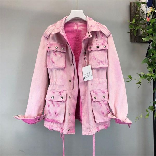 autumn women's denim jacket pink casual female windbreaker vintage medium length jean hole bomber jackets outwear 62, Black;brown
autumn women's denim jacket pink casual female windbreaker vintage medium length jean hole bomber jackets outwear 62, Black;brown