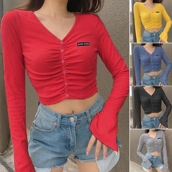 women's t-shirt long sleeve casual ruched shirt for women korean style letter print v-neck basic crop streetwear, White
women's t-shirt long sleeve casual ruched shirt for women korean style letter print v-neck basic crop streetwear, White