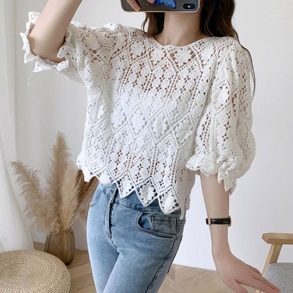 women's blouses & shirts korean vintage embroidery summer white lace women 2021 hollow out elegant female shirt crop
women's blouses & shirts korean vintage embroidery summer white lace women 2021 hollow out elegant female shirt crop