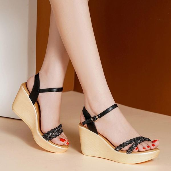 sandals summer thick bottom high-heeled women crystal buckle wedge heel women's fish mouth shoes bohemian peep toe, Black
sandals summer thick bottom high-heeled women crystal buckle wedge heel women's fish mouth shoes bohemian peep toe, Black