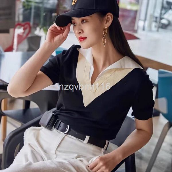 women's t-shirt summer masfield ms home color matching shirt collar v-neck polo pullover short sleeve sweater top, White
women's t-shirt summer masfield ms home color matching shirt collar v-neck polo pullover short sleeve sweater top, White