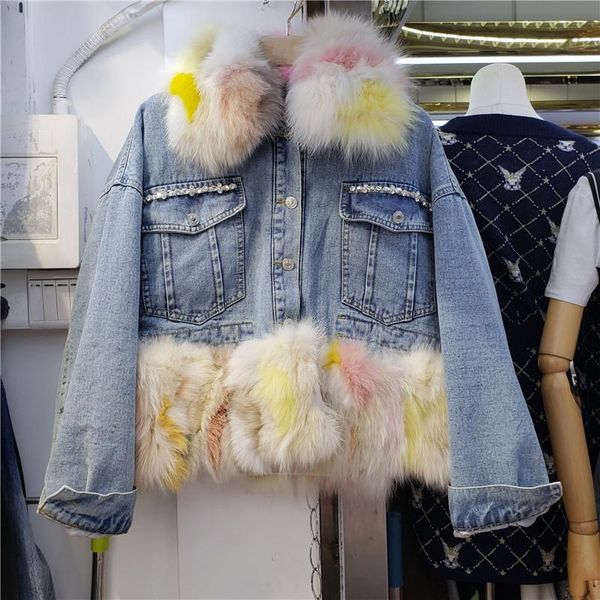 women's jackets winter 2021 removable big fur collar diamond short warm denim parkas women korean loose casual long sleeve female outwe, Black;brown
women's jackets winter 2021 removable big fur collar diamond short warm denim parkas women korean loose casual long sleeve female outwe, Black;brown