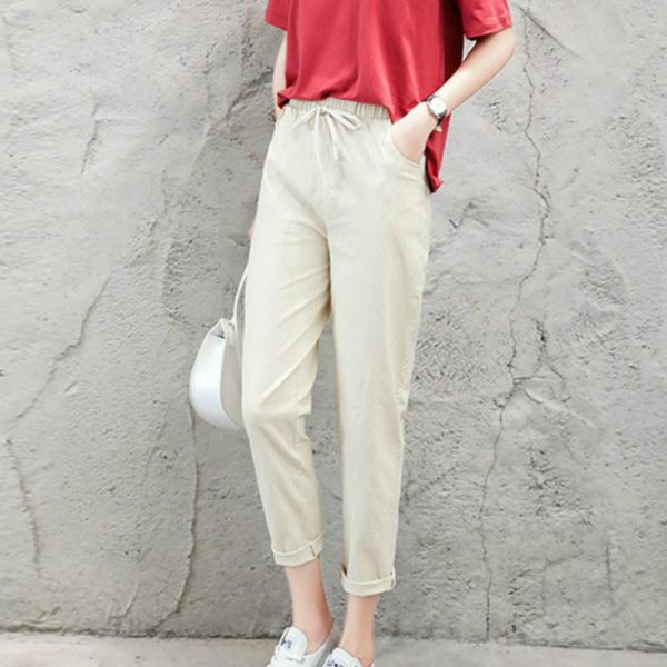 women high waist lace up harem ankle-length trousers slacks womens spring summer baggy pants cotton linen solid women's & capris, Black;white
women high waist lace up harem ankle-length trousers slacks womens spring summer baggy pants cotton linen solid women's & capris, Black;white