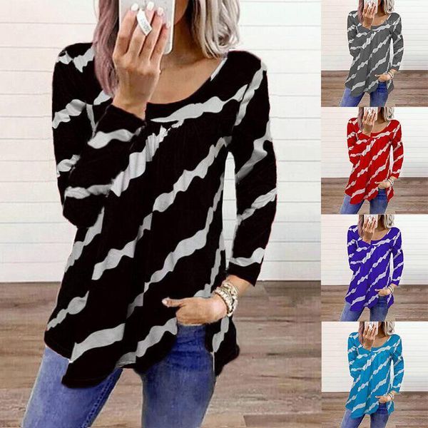 women's t-shirt pullover women blouse o neck loose breathable irregular hem striped print long sleeve daily wear shirt, White
women's t-shirt pullover women blouse o neck loose breathable irregular hem striped print long sleeve daily wear shirt, White