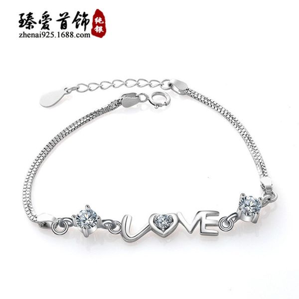 s925 sterling silver korean fashion love inlaid bracelet hand jewelry double diamond to heart accessories, Black
s925 sterling silver korean fashion love inlaid bracelet hand jewelry double diamond to heart accessories, Black