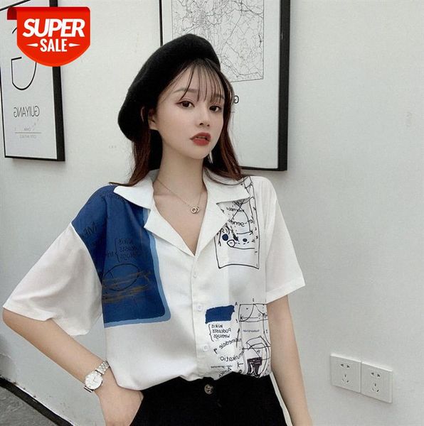 design sense graffiti print short-sleeved shirt korean style loose chiffon female trend #335u, Black;gray
design sense graffiti print short-sleeved shirt korean style loose chiffon female trend #335u, Black;gray