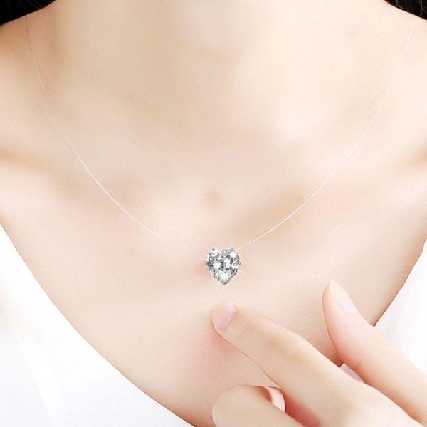 pendant necklaces invisible heart cubic zirconia stone necklace clear fishing line chokers for women, Silver
pendant necklaces invisible heart cubic zirconia stone necklace clear fishing line chokers for women, Silver