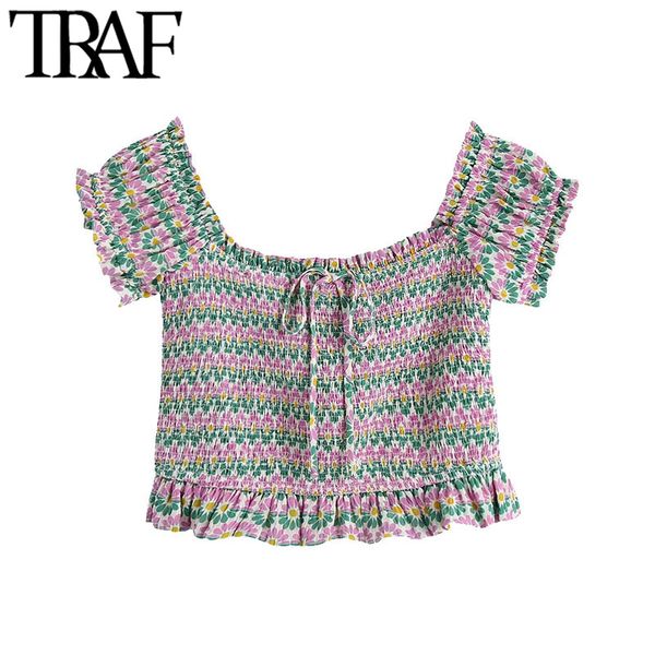 traf women sweet fashion smocked cropped floral print blouses vintage short sleeve ruffled female shirts chic 210415, White
traf women sweet fashion smocked cropped floral print blouses vintage short sleeve ruffled female shirts chic 210415, White