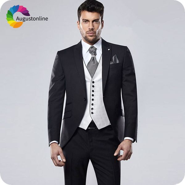 men's suits & blazers custom made italian black men for wedding peaked lapel white vest slim fit groom tuxedos costume 3piece best, White;black
men's suits & blazers custom made italian black men for wedding peaked lapel white vest slim fit groom tuxedos costume 3piece best, White;black