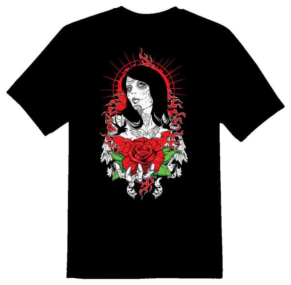 sacred rose black or white tee, White;black