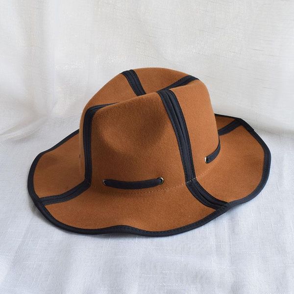 wide brim hats soft wool fedora for women autumn winter ladies fashion edging stitching hat panama trilby sunhat 2021, Blue;gray
wide brim hats soft wool fedora for women autumn winter ladies fashion edging stitching hat panama trilby sunhat 2021, Blue;gray