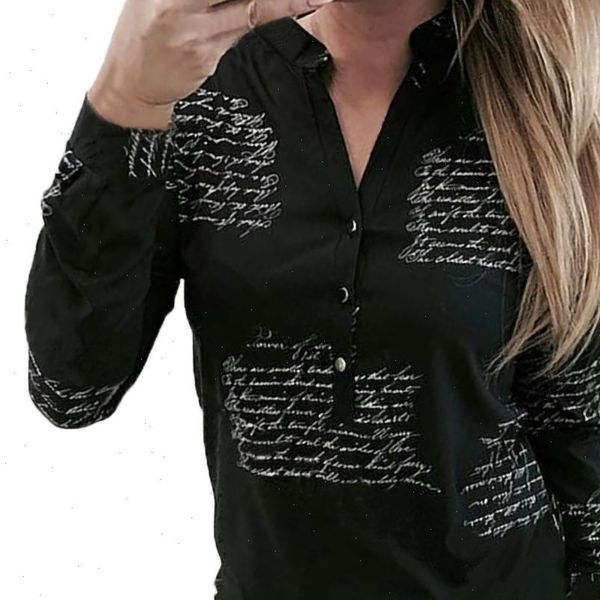 womens shirt women blouse v neck letters printing button long sleeve clothing femme yj2, White
womens shirt women blouse v neck letters printing button long sleeve clothing femme yj2, White