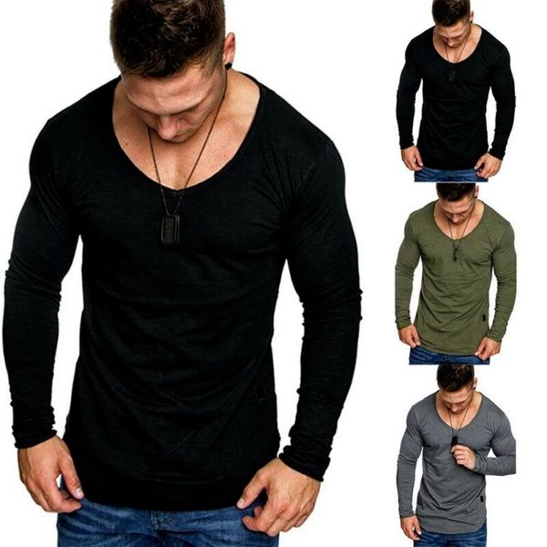 men's t-shirts plain long sleeve round hem v-neck t-shirt blouse casual slim fit tee, White;black
men's t-shirts plain long sleeve round hem v-neck t-shirt blouse casual slim fit tee, White;black
