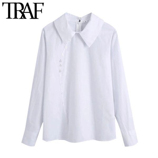 women fashion buttons decorate white blouses vintage lapel collar long sleeve female shirts chic 210507
women fashion buttons decorate white blouses vintage lapel collar long sleeve female shirts chic 210507
