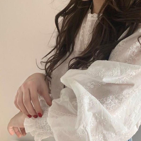 spring summer korean womens shirts long sleeve lantern floral lace o neck casual vintage, White
spring summer korean womens shirts long sleeve lantern floral lace o neck casual vintage, White