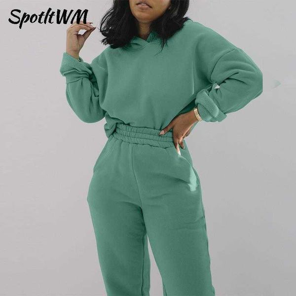 spotltwm fashion fleece two piece set women solid hooded sweatshirt and high waist pants suit casual female tracksuit outfit 210930, White
spotltwm fashion fleece two piece set women solid hooded sweatshirt and high waist pants suit casual female tracksuit outfit 210930, White