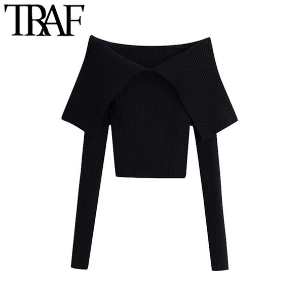 traf women fashion with exposed shoulders fitted knitted sweater vintage v neck long sleeve female pullovers chic 211217, White;black
traf women fashion with exposed shoulders fitted knitted sweater vintage v neck long sleeve female pullovers chic 211217, White;black