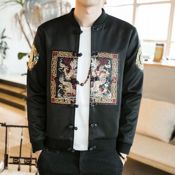 fashion jacket autumn chinese style loose embroidered dragon robe coil button coat chao brand national large size stand collar men's we, Black;brown
fashion jacket autumn chinese style loose embroidered dragon robe coil button coat chao brand national large size stand collar men's we, Black;brown