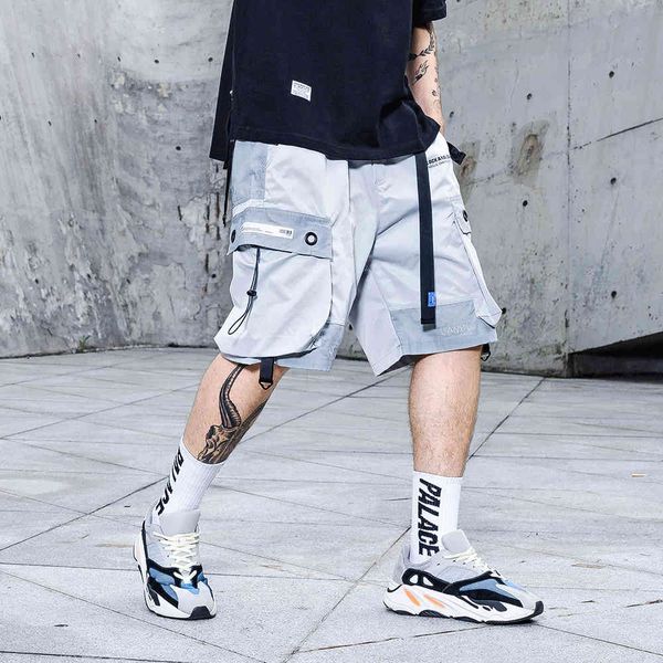 fashionable shorts belt multi pocket tooling men's brand reflective splicing capris summer trend loose pants, White;black
fashionable shorts belt multi pocket tooling men's brand reflective splicing capris summer trend loose pants, White;black