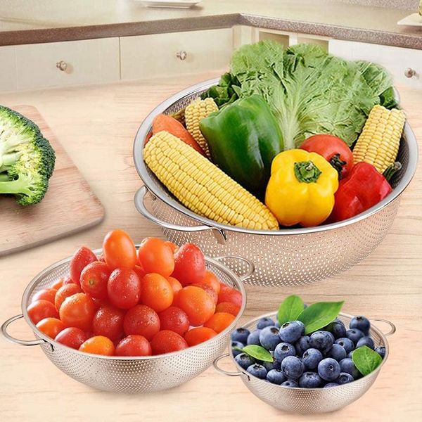 storage baskets colander stainless steel micro-perforated colanders strainers with handles for draining rinsing washing vegetable fruits
storage baskets colander stainless steel micro-perforated colanders strainers with handles for draining rinsing washing vegetable fruits