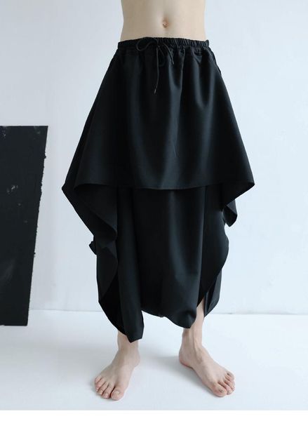 men's pants large yamamoto style underpants small hanging crotch fashion loose work clothes skirt octuple pant, Black