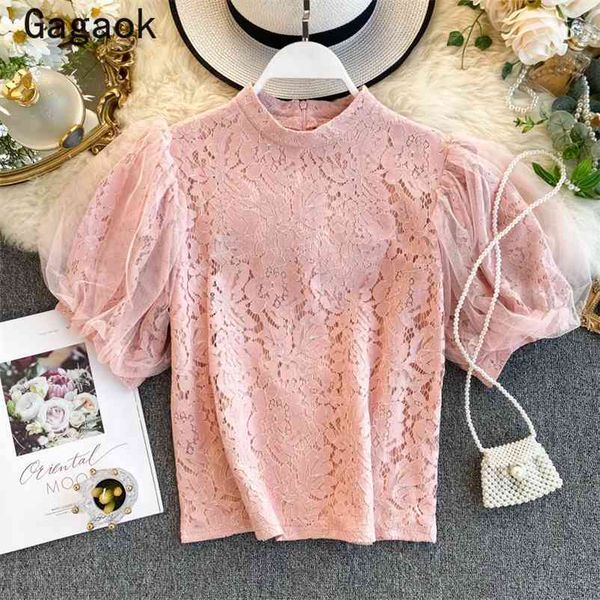sweet fashion women lace shirt summer solid stand puff sleeve mesh slim chic wild court style and blouses 210531, White
sweet fashion women lace shirt summer solid stand puff sleeve mesh slim chic wild court style and blouses 210531, White