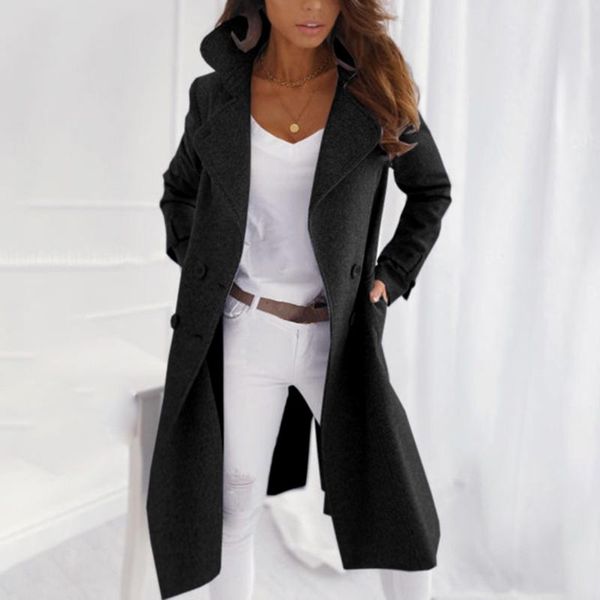 women's wool & blends imitation fall coats lapel long casual woolen coat solid colors double-breasted windbreaker, Black
women's wool & blends imitation fall coats lapel long casual woolen coat solid colors double-breasted windbreaker, Black