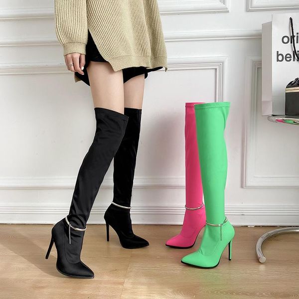 boots 2021 suede pointed toe rubber sole metal decoration women's stiletto stretch cloth over the knee candy color, Black
boots 2021 suede pointed toe rubber sole metal decoration women's stiletto stretch cloth over the knee candy color, Black