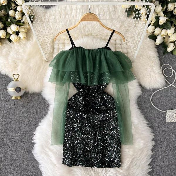 casual dresses spaghetti strap sequins mini party dress women fashion cold shoulder see through mesh long sleeve ruffles clubwear outfi, Black;gray
casual dresses spaghetti strap sequins mini party dress women fashion cold shoulder see through mesh long sleeve ruffles clubwear outfi, Black;gray