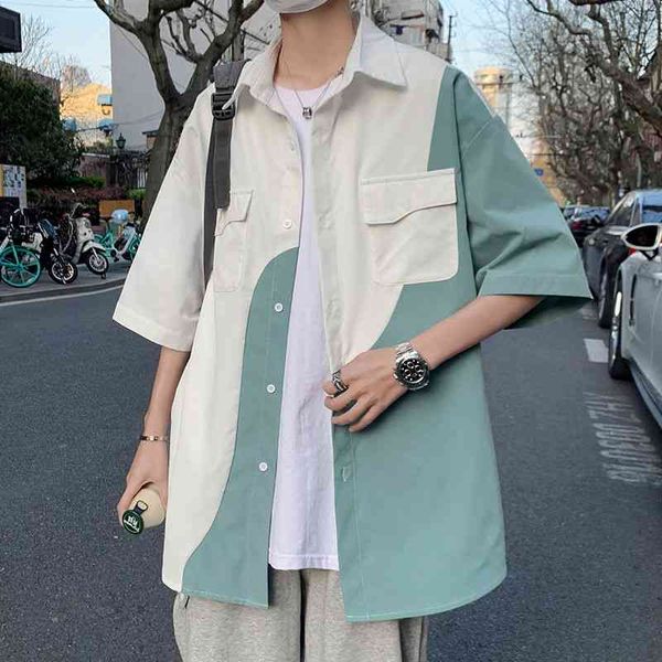 men's casual shirts summer short sleeve splicing color fashion white/green cotton clothes lapel collar big size -5xl 101t, White;black
men's casual shirts summer short sleeve splicing color fashion white/green cotton clothes lapel collar big size -5xl 101t, White;black