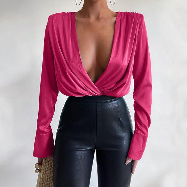 women's blouses & shirts fashion women elegant party satin autumn v-neck long sleeve slik casual solid streetwear, White
women's blouses & shirts fashion women elegant party satin autumn v-neck long sleeve slik casual solid streetwear, White