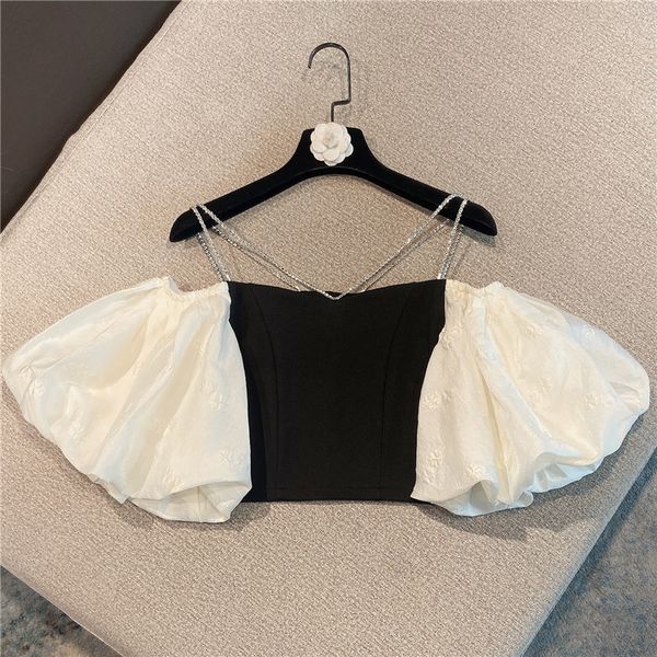 high street est designer women's color block spaghetti strap puff sleeve camis 210521, White
high street est designer women's color block spaghetti strap puff sleeve camis 210521, White